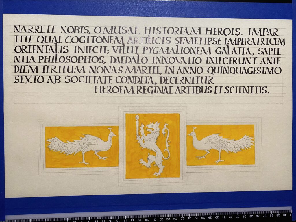 The same document. The background of the three animal charges is painted yellow.